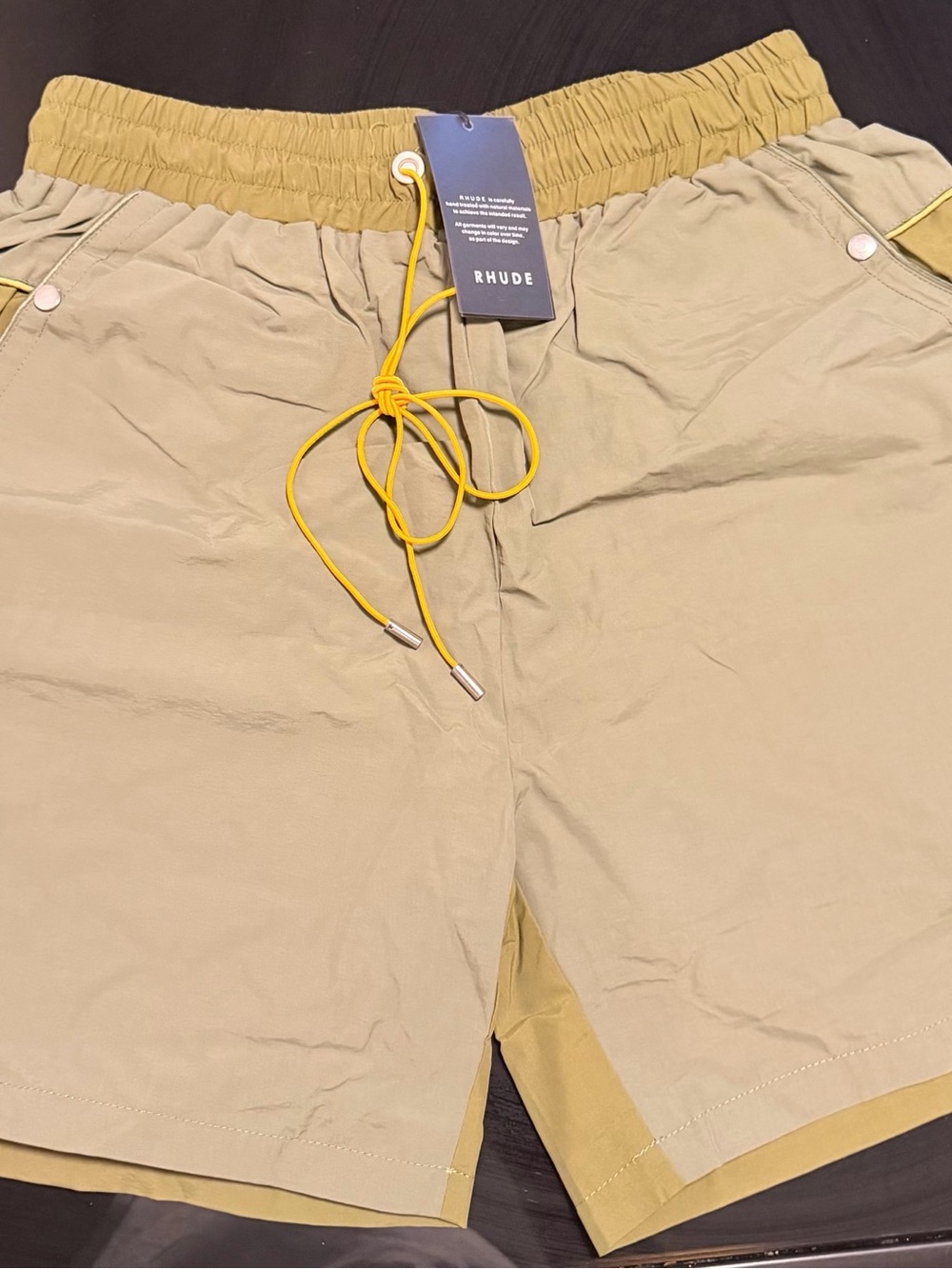 Rhude Two-Tone Khaki & Mustard Elastic-Waist Hybrid Shorts